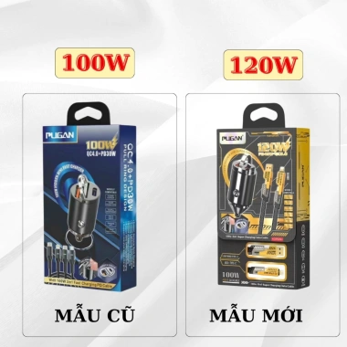 Tẩu Sạc Ô Tô Pugan 120W 2 Cổng Nhanh, Dây 4 Đầu, Cắm D31 Mẫu Mới Giá 99.000 VND
