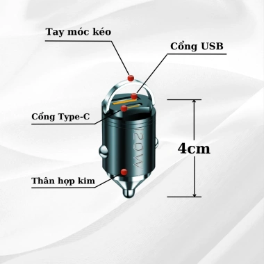 Tẩu Sạc Ô Tô Pugan 120W 2 Cổng Nhanh, Dây 4 Đầu, Cắm D31 Mẫu Mới Giá 99.000 VND