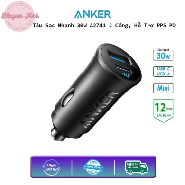 Tẩu Sạc Xe Hơi Anker 30W A2.741 Sạc Nhanh PD và QC PPS 1C 1A cho Điện Thoại và Máy Tính Bảng, Giá chỉ 215k