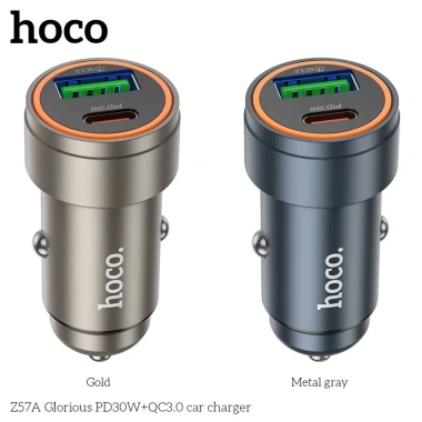 Tẩu Sạc Xe Hơi HOCO Z57A Z57B 30W 63W 2 Cổng USB và Type C, Sạc Nhanh PD30W PD45W và QC3.0, Nhôm Giá 102.000₫
