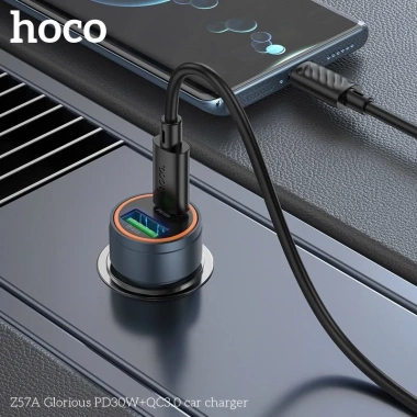 Tẩu Sạc Xe Hơi HOCO Z57A Z57B 30W 63W 2 Cổng USB và Type C, Sạc Nhanh PD30W PD45W và QC3.0, Nhôm Giá 102.000₫
