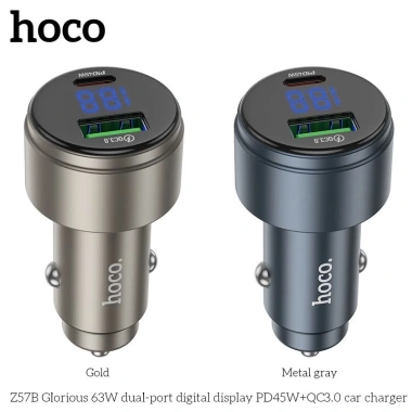 Tẩu Sạc Xe Hơi HOCO Z57A Z57B 30W 63W 2 Cổng USB và Type C, Sạc Nhanh PD30W PD45W và QC3.0, Nhôm Giá 102.000₫
