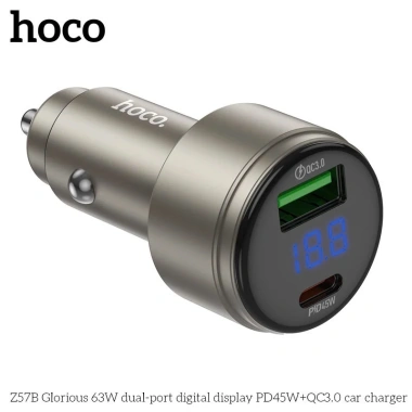 Tẩu Sạc Xe Hơi HOCO Z57A Z57B 30W 63W 2 Cổng USB và Type C, Sạc Nhanh PD30W PD45W và QC3.0, Nhôm Giá 102.000₫