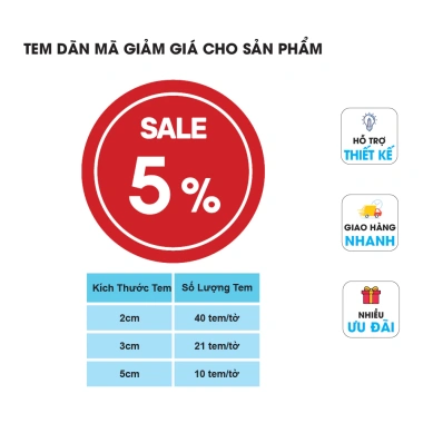 Tem dán SALE giảm giá 5-99% Tem giảm giá sản phẩm khuyến mãi sale chỉ 3.100₫ 10