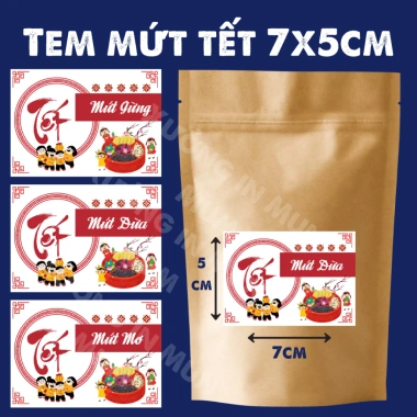 Tem mứt Tết 56 mẫu, hạt, bánh kẹo 5x7cm dán túi hộp In theo yêu cầu, SL ít, chỉ 55.000₫