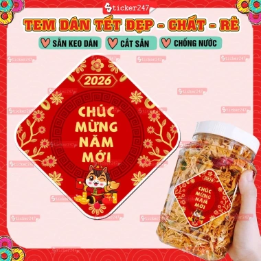 Tem Tết Chúc Mừng Năm Mới Bính Ngọ 2.026 - Decal Cổ Truyền Chống Nước, Cắt Sẵn, Trang Trí Hộp Bánh Kẹo Mứt 12.500 VND