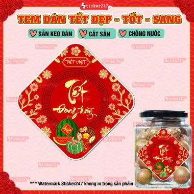 Tem Tết Chúc Mừng Năm Mới Bính Ngọ 2.026 - Decal Cổ Truyền Chống Nước, Cắt Sẵn, Trang Trí Hộp Bánh Kẹo Mứt 12.500 VND