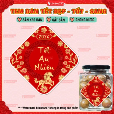 Tem Tết Chúc Mừng Năm Mới Bính Ngọ 2.026 - Decal Cổ Truyền Chống Nước, Cắt Sẵn, Trang Trí Hộp Bánh Kẹo Mứt 12.500 VND