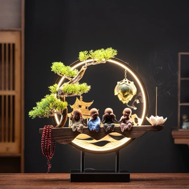 Thác Khói Trầm Hương Đèn LED Tứ Tiểu Tứ Không - Phòng Khách, Bàn Làm Việc, Quà Tân Gia 650k