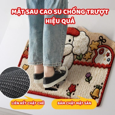 Thảm chùi chân vải lanh dệt CozyHome - Hình chó con, chống trượt, giá 45.000đ 5