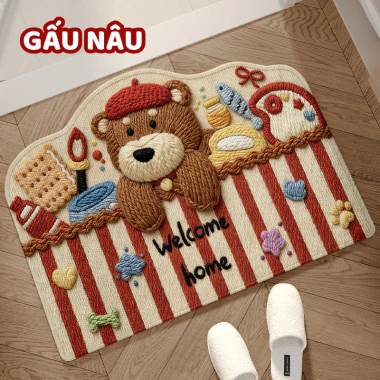 Thảm chùi chân vải lanh dệt CozyHome - Hình chó con, chống trượt, giá 45.000đ 9