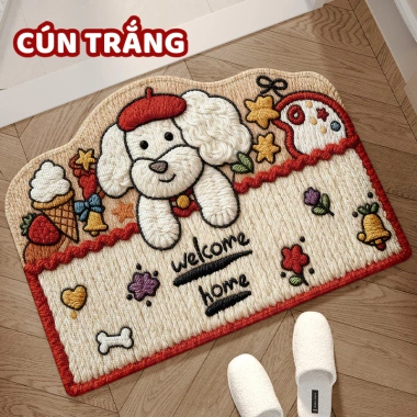 Thảm chùi chân vải lanh dệt CozyHome - Hình chó con, chống trượt, giá 45.000đ 10