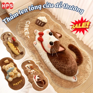 Thảm Dài Trải Sàn Len Lông Cừu 3D Mèo Cún - Mềm Mại, Thấm Hút, Chống Trượt - 62.000đ