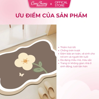 Thảm lau chân 40x60cm Hoa Sóng, thấm hút, chống trơn, cho nhà bếp & phòng tắm