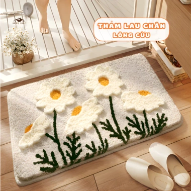 Thảm Lau Chân Lông Cừu Hoa 3D – Mềm Mịn, Hút Nước Tốt, Chống Trượt, Giá 58.000 VND Thảm Lau Chân Lông Cừu Hoa 3D – Mềm Mịn, Hút Nước Tốt, Chống Trượt, Giá 58.000 VND
