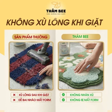 Thảm Lau Chân Lông Cừu Hoa Cỏ Dễ Thương - Chống Trơn, Thấm Nước, Giá 50.000₫ - Thảm Bee 4