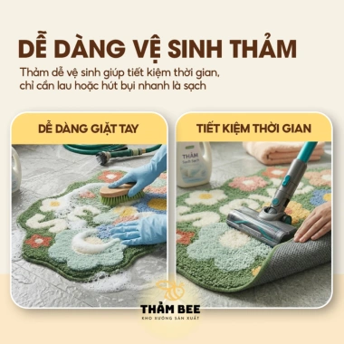 Thảm Lau Chân Lông Cừu Hoa Cỏ Dễ Thương - Chống Trơn, Thấm Nước, Giá 50.000₫ - Thảm Bee 7