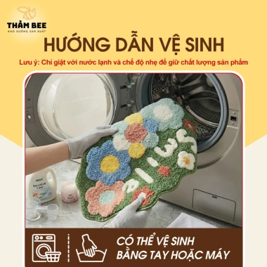 Thảm Lau Chân Lông Cừu Hoa Cỏ Dễ Thương - Chống Trơn, Thấm Nước, Giá 50.000₫ - Thảm Bee 8