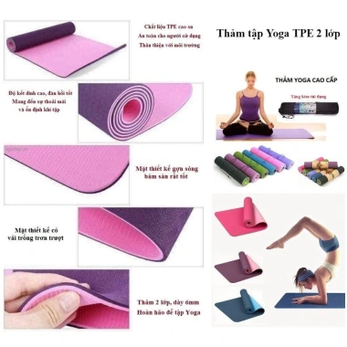 Thảm tập Gym Yoga 6mm TPE 2 lớp cao su chống trượt - Cao cấp, chỉ 67.000₫