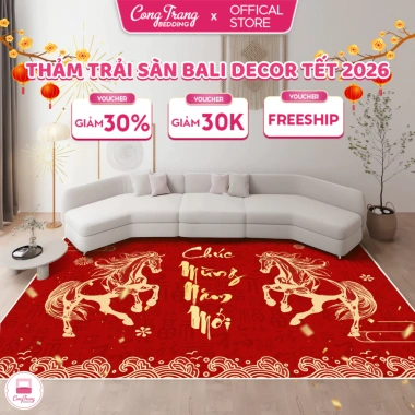 Thảm Trải Sàn Bali 3D Đỏ - Trang Trí Tết 2.026 Bính Ngọ, Thảm Phòng Khách Decor
