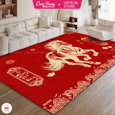 Thảm Trải Sàn Bali 3D Đỏ - Trang Trí Tết 2.026 Bính Ngọ, Thảm Phòng Khách Decor