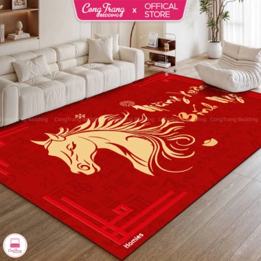 Thảm Trải Sàn Bali Decor Tết 2.026 Bính Ngọ - Trang Trí Phòng Khách 3D Đỏ Giá 225k