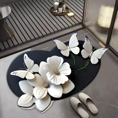 Thảm trải sàn khô nhanh kiểu Pháp bướm 3D, chất bùn tảo cát, hình chân vào đặc biệt - Giá 87.500 VND