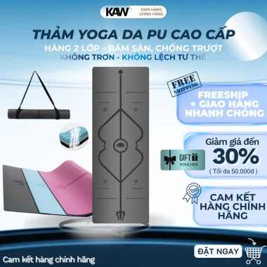 Thảm Yoga 5mm PU - Chống Trơn, Hút Mồ Hôi, Định Tuyến Gym & Nhà, Tặng Dây Đeo