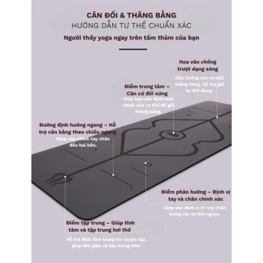 Thảm Yoga 5mm PU - Chống Trơn, Hút Mồ Hôi, Định Tuyến Gym & Nhà, Tặng Dây Đeo