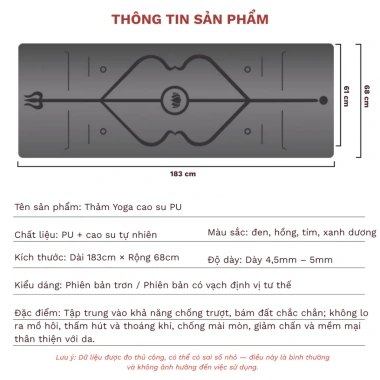 Thảm Yoga 5mm PU - Chống Trơn, Hút Mồ Hôi, Định Tuyến Gym & Nhà, Tặng Dây Đeo