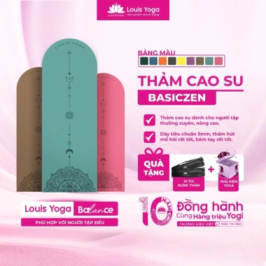 Thảm Yoga cao su tự nhiên Louis Yoga BASIC ZEN 5mm chống trơn, màu đa dạng - Giá 1,09 triệu