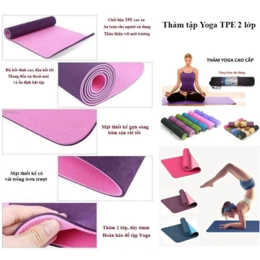 Thảm Yoga TPE 2 Lớp Dày 6mm Chống Trượt, Cao Su Non Cao Cấp, Dễ Dàng Tập Tại Nhà - Giá 75.000 5
