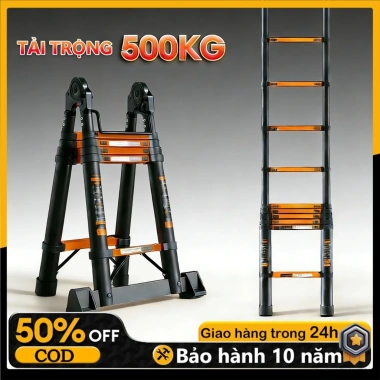 Thang Nhôm Rút Đôi Chữ A REAIM 3.4-5.8m - Inox Tiện Lợi, Tặng 2 Chốt, Giá 589k
