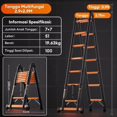Thang Nhôm Rút Đôi Chữ A REAIM 3.4-5.8m - Inox Tiện Lợi, Tặng 2 Chốt, Giá 589k 10