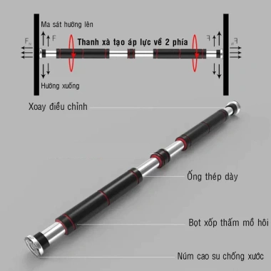 Thanh tập xà đơn treo tường gắn cửa 62-100cm - Tập gym tại nhà, tăng cơ bắp B8