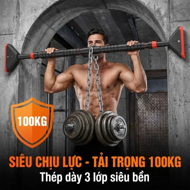Thanh Xà Đơn Treo Tường Gắn Cửa SOVEXA 60‑130cm – Chốt Chống Xoay, Gym Tại Nhà, 108k