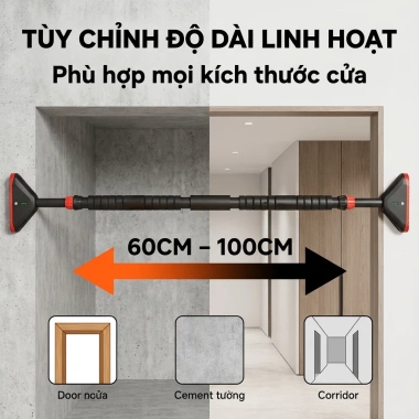 Thanh Xà Đơn Treo Tường Gắn Cửa SOVEXA 60‑130cm – Chốt Chống Xoay, Gym Tại Nhà, 108k