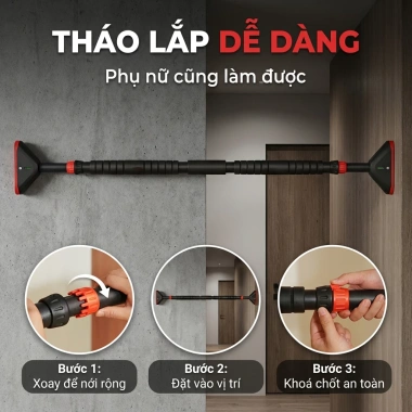 Thanh Xà Đơn Treo Tường Gắn Cửa SOVEXA 60‑130cm – Chốt Chống Xoay, Gym Tại Nhà, 108k 7 Thanh Xà Đơn Treo Tường Gắn Cửa SOVEXA 60‑130cm – Chốt Chống Xoay, Gym Tại Nhà, 108k 7