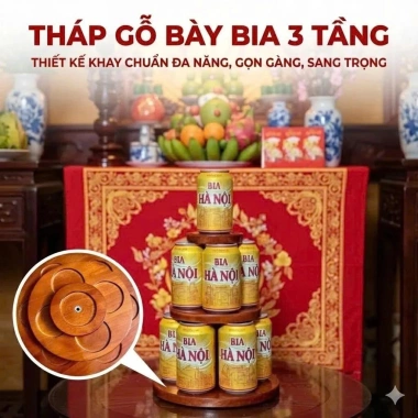 Tháp Gỗ 3 Tầng Bày Bia Nước Ngọt Trưng Ban Thờ Ngày Tết - Gỗ Phủ Bóng Đẹp, Quà Tết Giá 148k