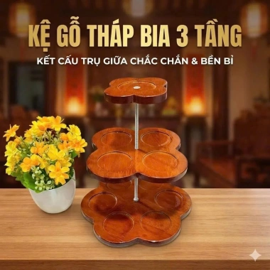 Tháp Gỗ 3 Tầng Bày Bia Nước Ngọt Trưng Ban Thờ Ngày Tết - Gỗ Phủ Bóng Đẹp, Quà Tết Giá 148k