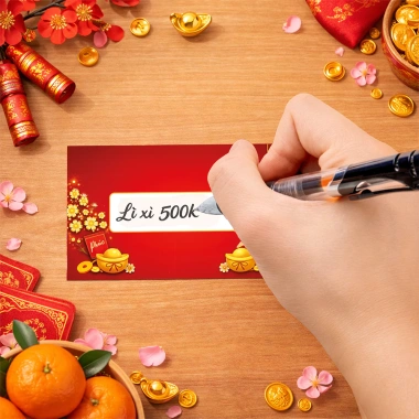 Thẻ cào Tết Lì Xì May Mắn Mẫu Con Lân Combo 2 tấm, Viết Tay Tặng Gia Đình, Giá Ưu Đãi 39.000₫