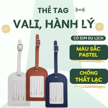 Thẻ tên treo vali ba lô da PU có dây đeo, tag hành lý tiện lợi, giảm giá 20k