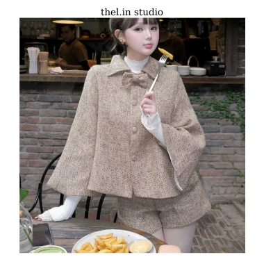 THELINSTUDIO Áo Dạ Babydoll Form Lỡ và Quần Short Dạ Thanh Lịch Trẻ Trung Tết