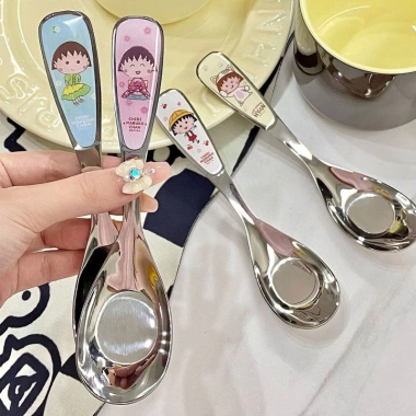 Thìa ăn trẻ em inox 304 kiểu yuanbao cao cấp – hoạt hình dễ thương, an toàn, bền đẹp