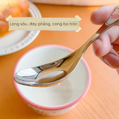 Thìa ăn trẻ em inox 304 kiểu yuanbao cao cấp – hoạt hình dễ thương, an toàn, bền đẹp
