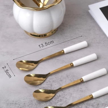 Thìa & Nĩa Inox Cán Sứ Hoa Hồng Size Bé - Không ăn mòn, Giá ưu đãi 8.000₫