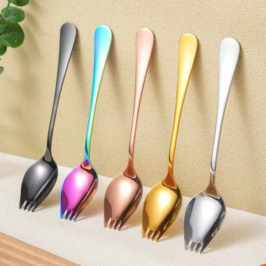Thìa Salad Inox Kép Đa Năng - Thìa Nĩa Phương Tây, Tráng Miệng, Mì - Giá 20.790₫