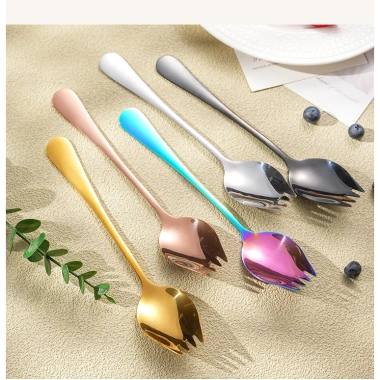 Thìa Salad Inox Kép Đa Năng - Thìa Nĩa Phương Tây, Tráng Miệng, Mì - Giá 20.790₫
