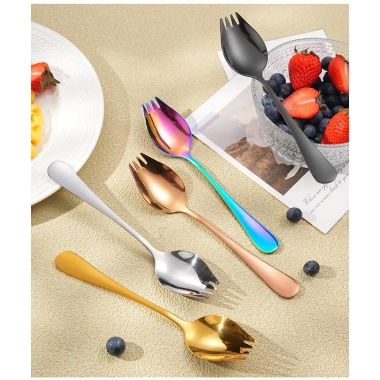 Thìa Salad Inox Kép Đa Năng - Thìa Nĩa Phương Tây, Tráng Miệng, Mì - Giá 20.790₫