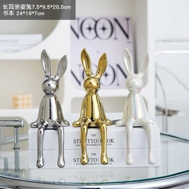 Thỏ tai dài ngồi sứ sang trọng - decor độc đáo cho giá sách, kệ tủ, chỉ 129.000 VND